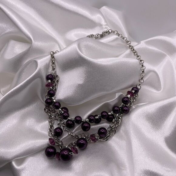 Paparazzi Women's Vintage Appraisal Purple Pearl Layering Necklace & Earring Set - Picture 2 of 12